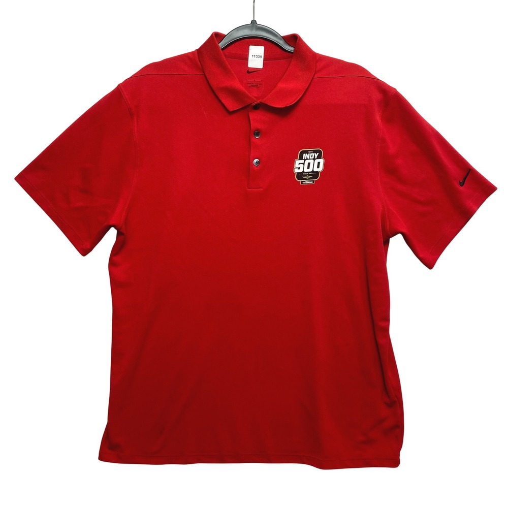 Nike Polo Shirt Mens Large Red Indy 500 Racing Short Sleeve Dri-FIT Athletic
